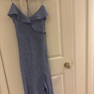 Zara Asymmetrical Blue Dress with Ruffle Detail